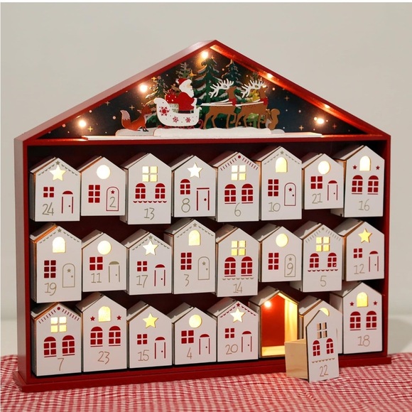 Extra-Large Wooden Advent Calendar with LED Lights. New With Box.17.42"L x 2.6"W - Picture 1 of 10